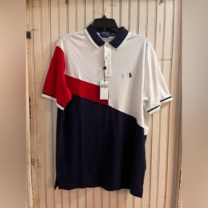 Men’s L - Polo Ralph Lauren Classic Fit SS Colorblock Polo Shirt White Red Blue
